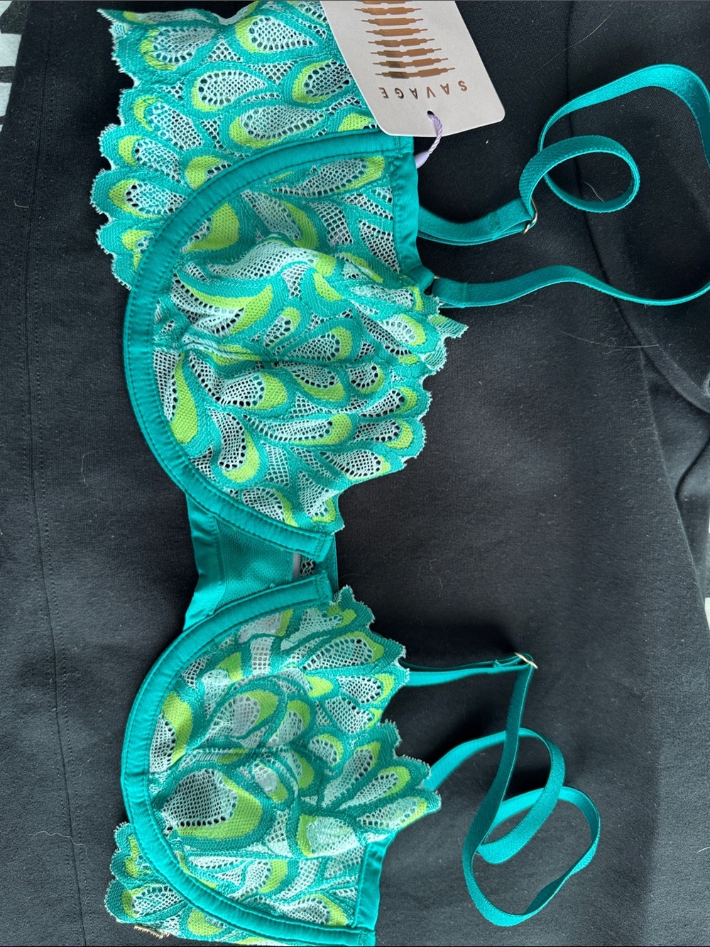 Savage X Fenty Teal & Lime Lace Underwire Bra